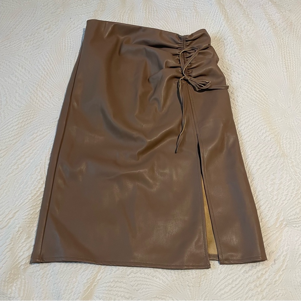 Forever 21 Brown Faux Leather Ruched Skirt